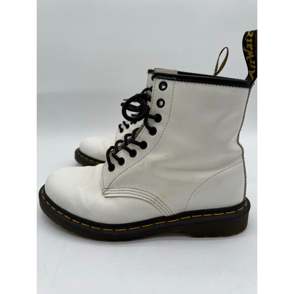 Doc Dr. Martens White Leather Combat Boots Size 9 | Classic Lace Up Chunky Sole - Picture 7 of 11